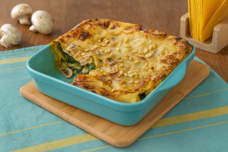 Lasagne met spinazie en champignons