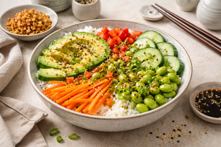 Vegetarische poké bowl – zonder zeewier