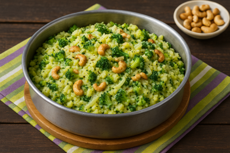 Stamppot broccoli met cashewnoten en yoghurt