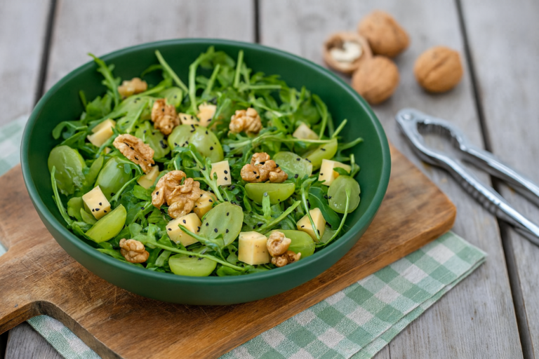 Salade met oude kaas, druiven en walnoten