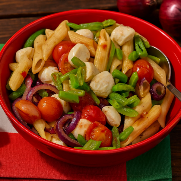 Pastasalade met snijbonen en mozzarella