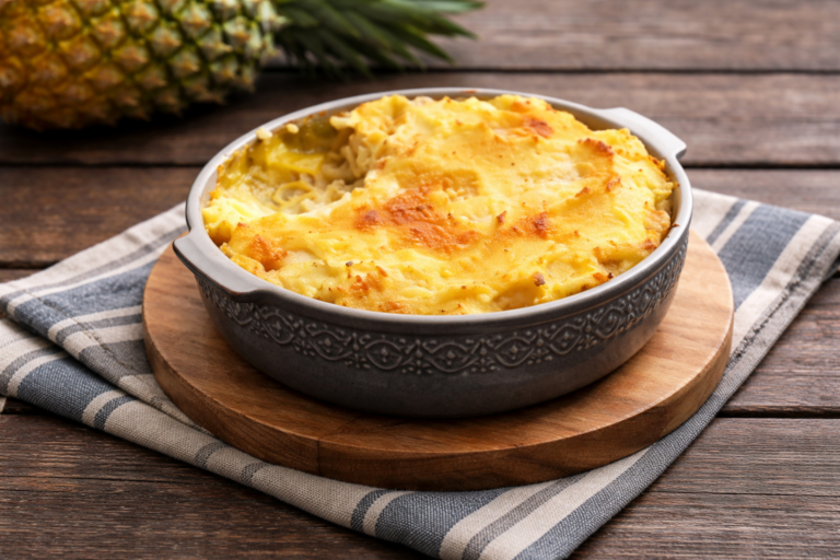 Zuurkoolschotel met ananas en kaas