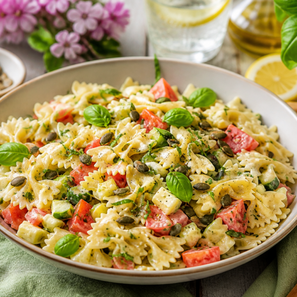 Pastasalade met courgette en pompoenpitten